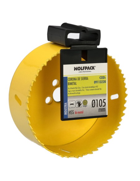 Corona Sierra Bimetal Ø 105 mm. Templado Termico, Base Reforzada. Corona Madera, Broca Agujeros Madera, Acero, Hierro, Plasticos
