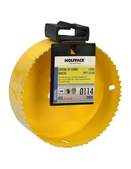 Corona Sierra Bimetal Ø 114 mm. Templado Termico, Base Reforzada. Corona Madera, Broca Agujeros Madera, Acero, Hierro, Plasticos
