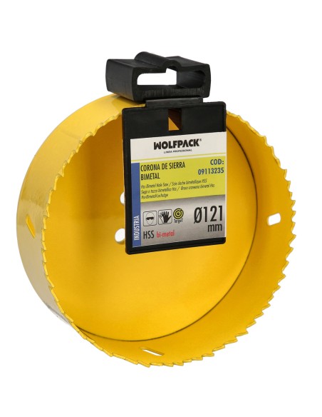 Corona Sierra Bimetal Ø 121 mm. Templado Termico, Base Reforzada. Corona Madera, Broca Agujeros Madera, Acero, Hierro, Plasticos