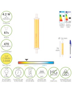 Bombilla Led Rosca R7s 4.2 Watt. Equivale A 25 Watt. 470 Lumenes. Luz Calida (3000º K.)