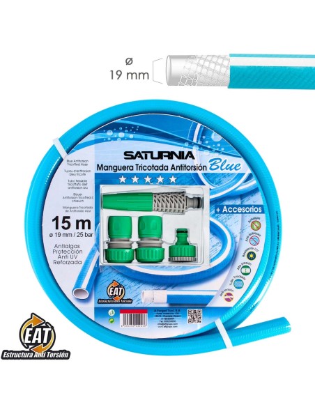Manguera Tricotada No Torsion Blue Ø 19 mm. Rollo 15 metros. Con Accesorios, Manguera Anti Torsion, Manguera Sin Dobleces,