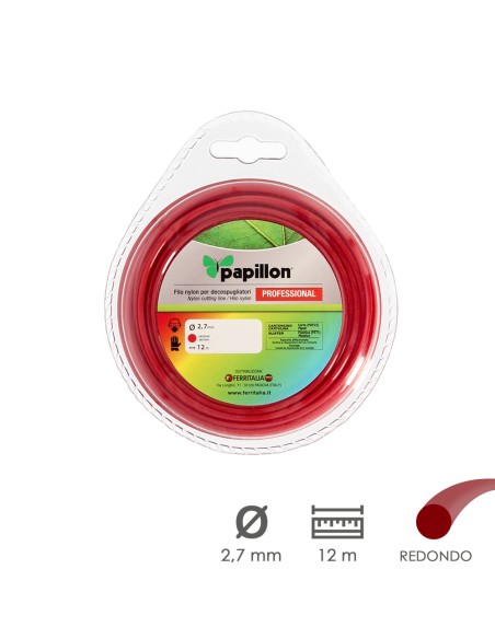 Hilo Nylon Desbrozadoras Redondo Profesional Ø 2,7 mm. Rollo 12 metros. Hilo Nylon Corte Desbrozadores Hierba, Jardin, Maleza