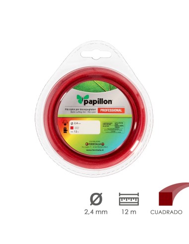 Hilo Nylon Desbrozadoras Cuadrado Profesional Ø 2,4 mm. Rollo 12 metros. Hilo Nylon Corte Desbrozadores Hierba, Jardin, Maleza