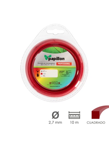Hilo Nylon Desbrozadoras Cuadrado Profesional Ø 2,7 mm. Rollo 10 metros. Hilo Nylon Corte Desbrozadores Hierba, Jardin, Maleza