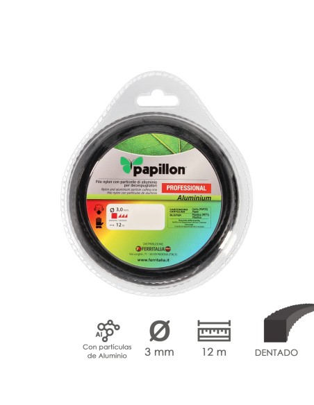 Hilo Nylon Desbrozadoras Cuadrado Dentado Profesional Ø 3,0 mm. Rollo 12 metros. Hilo Nylon Corte Desbrozadores Hierba,