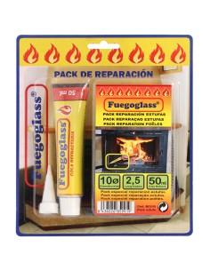 Kit Reparacion Estufas/Chimeneas, Cola Refractaria y Cordon Fibra Vidrio 10 mm. x 2,5 m.