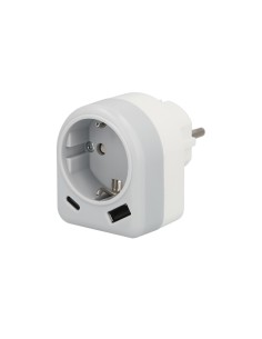 Enchufe / Adaptador Schuko Con 2 Tomas, USB A / C. Potencia Maxima 3680 W. Cargador Moviles, Cargador 2 Tomas, Adaptador Moviles