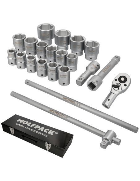 Juego Llaves De Vaso de Acero Cromo Vanadio con 21 Piezas 3/4" Plus Con Maletin.