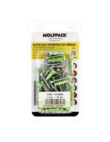 Blister Tacos Topgripper Bimaterial Con Tornillos Ø 5 mm. 50 Piezas Taco Anclaje Universal, Taco Hormigon, Taco Pladur,