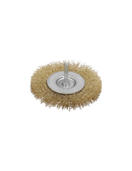 Cepillo Acero Latonado Para Taladro. Disco Ø 50 mm. Espiga 1/4" Cepillo Taladro Alambre Latón, Cepillo Limpieza, Cepillo Pulir.