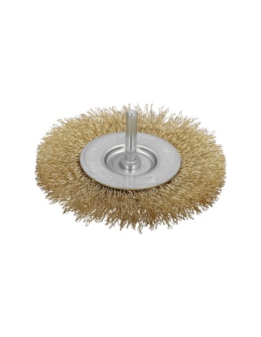 Cepillo Acero Latonado Para Taladro. Disco Ø 100 mm. Espiga 1/4" Cepillo Taladro Alambre Latón, Cepillo Limpieza, Cepillo Pulir.