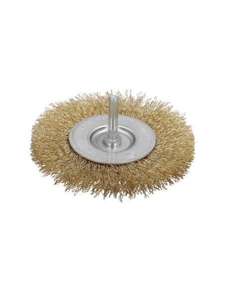 Cepillo Acero Latonado Para Taladro. Disco Ø 100 mm. Espiga 1/4" Cepillo Taladro Alambre Latón, Cepillo Limpieza, Cepillo Pulir.