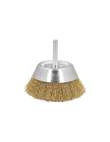 Cepillo Acero Latonado Para Taladro Taza Ø 75 mm. Espiga 1/4" Cepillo Taladro Alambre Latón, Cepillo Limpieza, Cepillo Pulir.