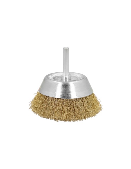 Cepillo Acero Latonado Para Taladro Taza Ø 75 mm. Espiga 1/4" Cepillo Taladro Alambre Latón, Cepillo Limpieza, Cepillo Pulir.