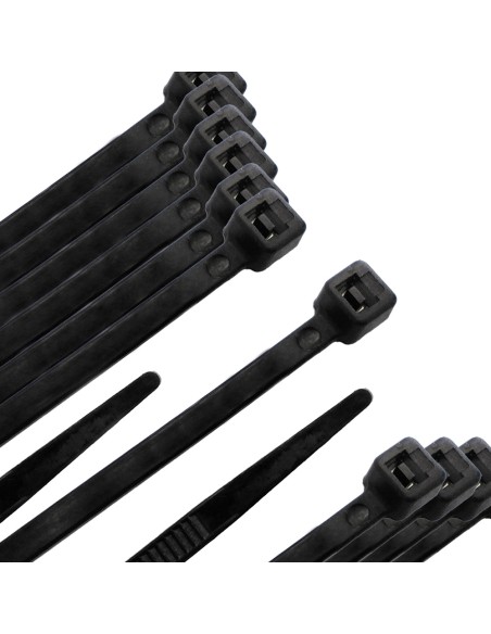 Brida Nylon 100%. Color Negro 9,0 x 780 mm. Bolsa 100 unidades. Abrazadera Plastico, Organizador Cables, Alta Resistencia