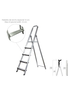 Escalera Doméstica Aluminio Profesional 5 Peldaños 12 cm Grosor.