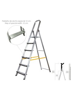 Escalera Doméstica Aluminio Profesional 6 Peldaños 12 cm Grosor.