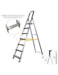 Escalera Doméstica Aluminio Profesional 7 Peldaños 12 cm Grosor.