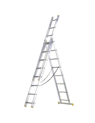 Escalera Aluminio 3 Tramos 10+10+10 Peldaños.Plegable, Telescópica, Antideslizante, Resistente.