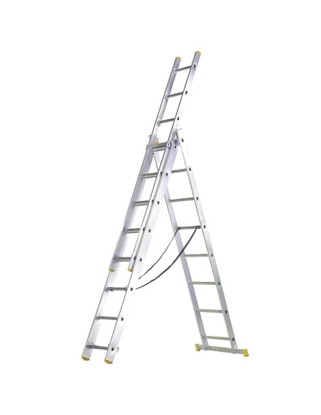 Escalera Aluminio 3 Tramos 10+10+10 Peldaños.Plegable, Telescópica, Antideslizante, Resistente.