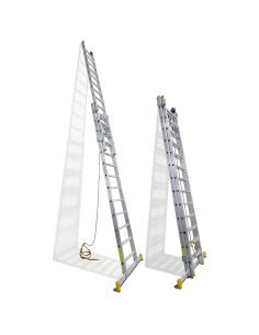 Escalera Aluminio 2 Tramos Mecanica 14 Peldaños. Plegable, Telescópica, Antideslizante, Resistente