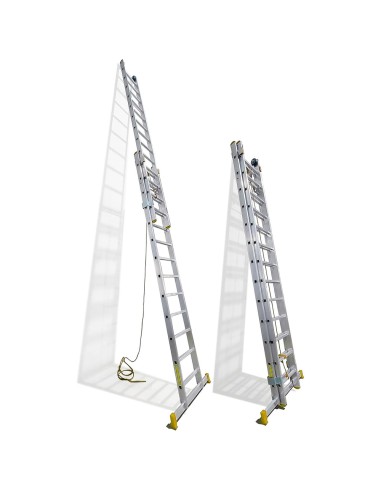 Escalera Aluminio 2 Tramos Mecanica 14 Peldaños. Plegable, Telescópica, Antideslizante, Resistente