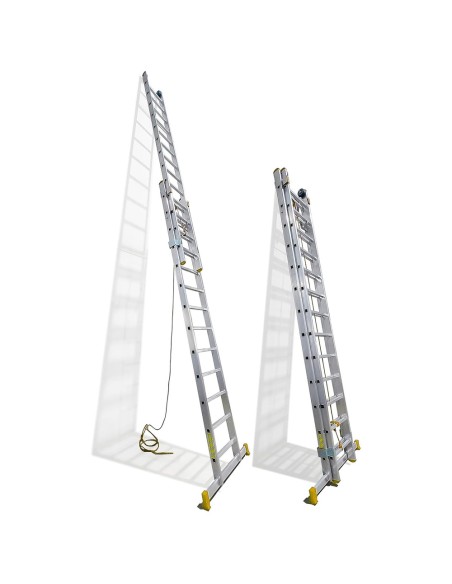 Escalera Aluminio 2 Tramos Mecanica 14 Peldaños. Plegable, Telescópica, Antideslizante, Resistente