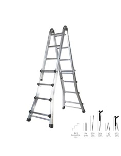 Escalera Telescópica Aluminio 3+3 Peldaños Perfil 67 mm.