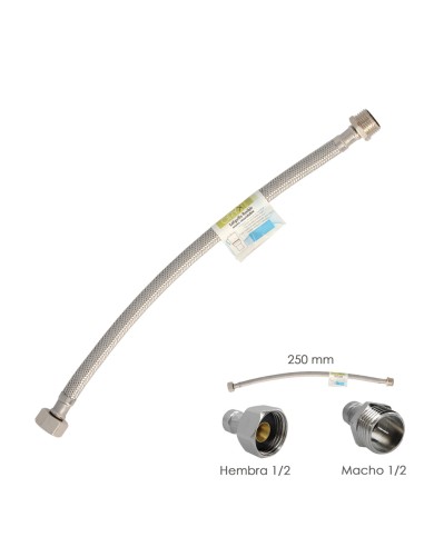 Latiguillo Flexible Acero Inoxidable Macho 1/2 - Hembra 1/2 - 250mm