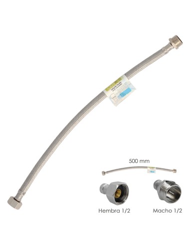 Latiguillo Flexible Acero Inoxidable Macho 1/2 - Hembra 1/2 - 500mm