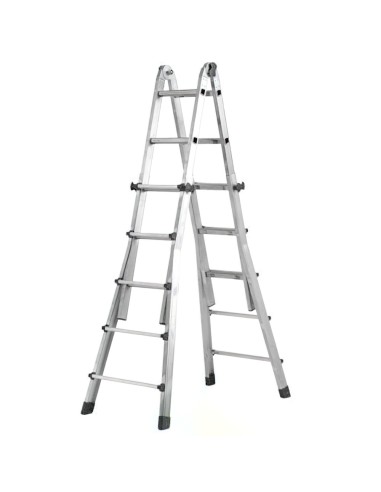 Escalera Telescópica Aluminio 4+4 Peldaños Perfil 67 mm.