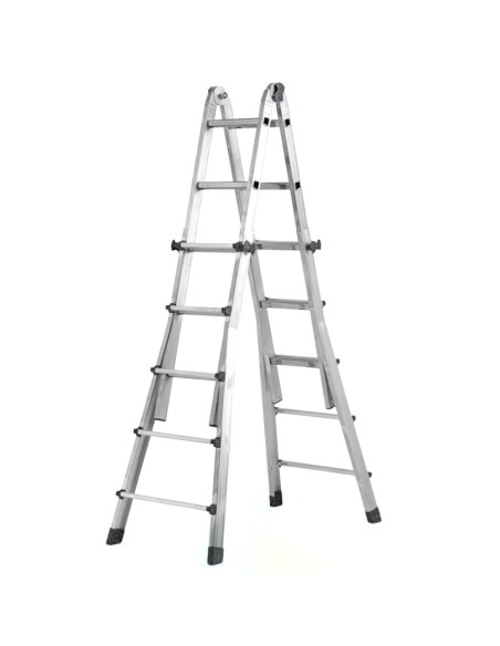 Escalera Telescópica Aluminio 4+4 Peldaños Perfil 67 mm.