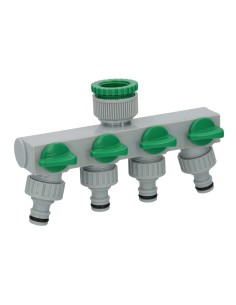 Adaptador Manguera Plastico 3/4" - 1" 4 Vias, Distribuidor 4 vias, Divisor Manguera, Ajuste Independiente, Tomas 1/2+Adaptador