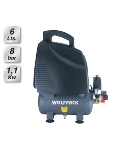 Compresor Aire Wolfpack 6 Litros / 8 Bares / 1,1 Kw - 1,5 HP Sin Aceite