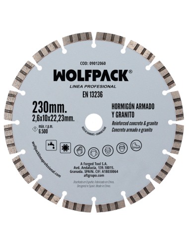 Disco Diamante Hormigon Armado / Granito Ø 230 mm. Segmento Diamantado 10 mm.