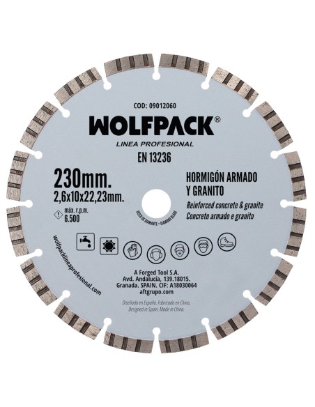 Disco Diamante Hormigon Armado / Granito Ø 230 mm. Segmento Diamantado 10 mm.