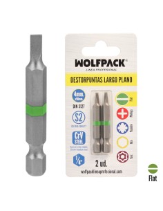 Puntas Destornillador Largo Plano 4 mm. (2 Piezas). Acero S2 al Cromo Vanadio. Puntas Hexagonales, Destorpuntas,