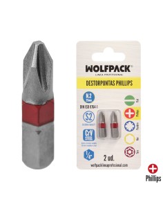 Puntas Largas Destornillador Phillips Nº 2 (2 Piezas). Acero S2 al Cromo Vanadio. Puntas Hexagonales, Destorpuntas,