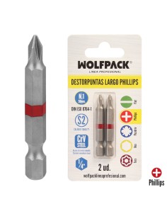 Puntas Largas Destornillador Phillips Nº 1 (2 Piezas). Acero S2 al Cromo Vanadio. Puntas Hexagonales, Destorpuntas,