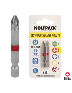 Puntas Largas Destornillador Phillips Nº 2 (2 Piezas). Acero S2 al Cromo Vanadio. Puntas Hexagonales, Destorpuntas,