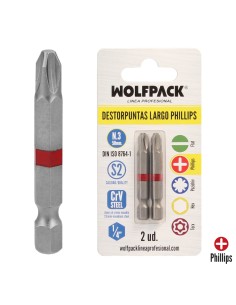 Puntas Largas Destornillador Phillips Nº 3 (2 Piezas). Acero S2 al Cromo Vanadio. Puntas Hexagonales, Destorpuntas,