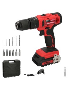 Taladro Atornillador 20 V. Con 2 Velocidades y Percutor. Bateria 2 Ah. Par Apriete 35 Nm.