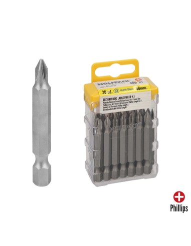 Puntas Largas Destornillador Phillips Nº 1 (20 Piezas). Acero S2 al Cromo Vanadio. Puntas Hexagonales, Destorpuntas,