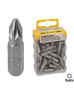 Puntas Destornillador Pozidriv Nº 2 (50 Piezas). Acero S2 al Cromo Vanadio. Puntas Hexagonales, Destorpuntas,