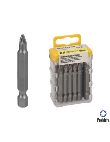 Puntas Largas Destornillador Pozidriv Nº 1 (20 Piezas). Acero S2 al Cromo Vanadio. Puntas Hexagonales, Destorpuntas,