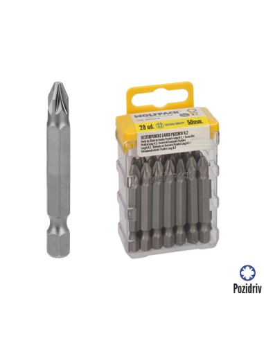 Puntas Largas Destornillador Pozidriv Nº 2 (20 Piezas). Acero S2 al Cromo Vanadio. Puntas Hexagonales, Destorpuntas,