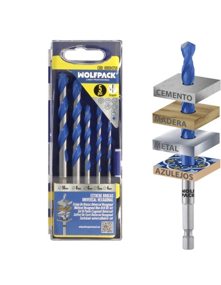 Estuche Brocas Universales Hexagonal Ø 4,0 a Ø 10 mm.