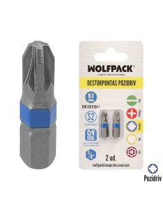 Puntas Destornillador Pozidriv Nº 3 (2 Piezas). Acero S2 al Cromo Vanadio. Puntas Hexagonales, Destorpuntas,