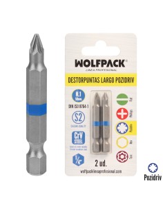 Destorpuntas Largo Pozidriv Nº 1 (2 Piezas) Acero S2 al Cromo Vanadio. Puntas Hexagonales, Destorpuntas,