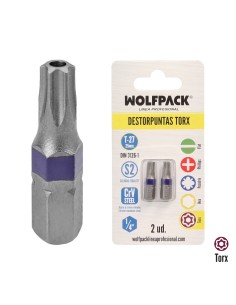 Puntas Destornillador Torx 27 Inviolable (2 Piezas). Acero S2 al Cromo Vanadio. Puntas Hexagonales, Destorpuntas,